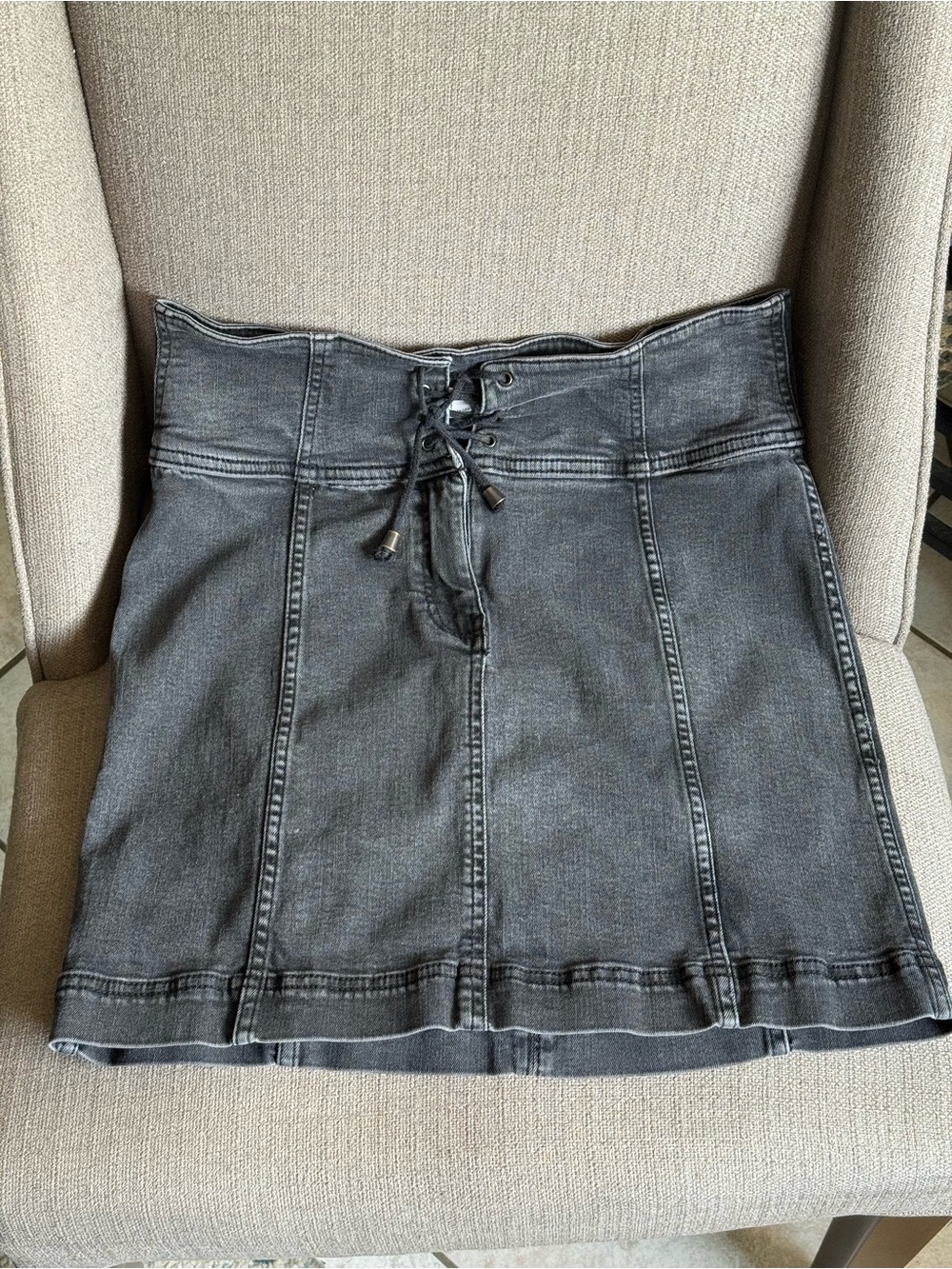 Free People Black Denim Lace Up Skirt sz 12